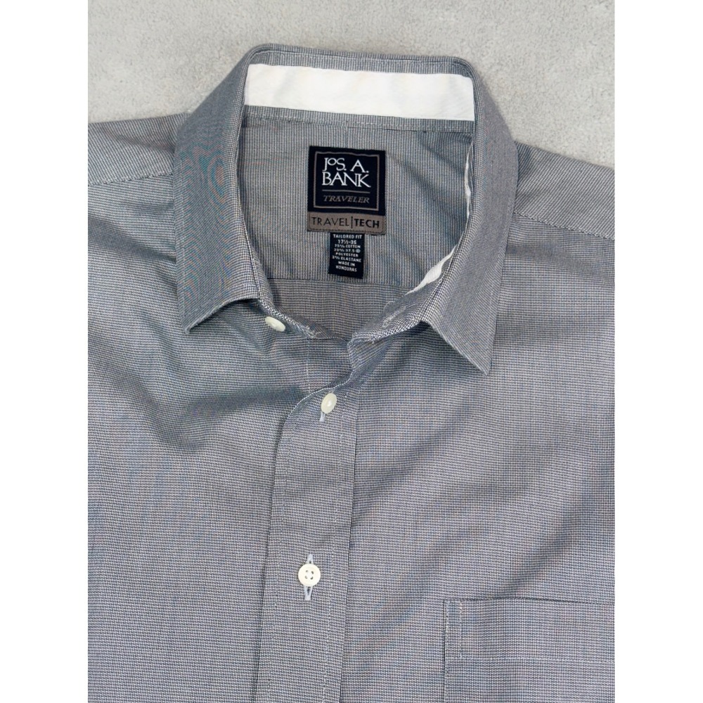 Jos Bank Traveler Travel Tech Shirt Mens 17.5X35 Tailored Fit Grey Micro Pattern